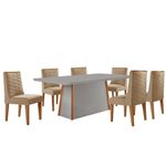 Mesa De Jantar Diane 180cm Tampo Mdf Vidro 6 Cadeiras Safira Moderna Turim 07 Serigrafia Off White