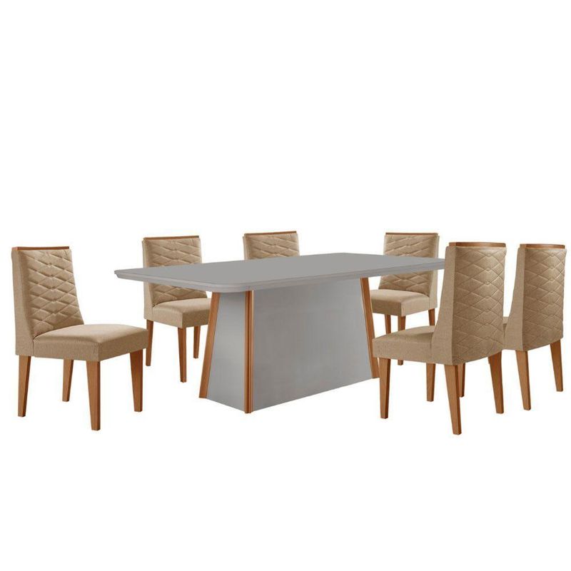 Mesa De Jantar Diane 180cm Tampo Mdf Vidro 6 Cadeiras Safira Moderna Turim 07 Serigrafia Off White