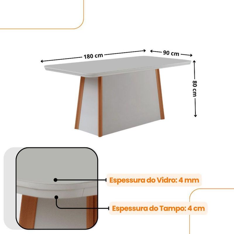 Mesa De Jantar Diane 180cm Tampo Mdf Vidro 6 Cadeiras Safira Moderna Turim 07 Serigrafia Off White