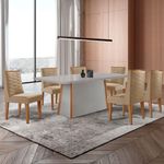 Mesa De Jantar Diane 180cm Tampo Mdf Vidro 6 Cadeiras Safira Moderna Turim 07 Serigrafia Off White
