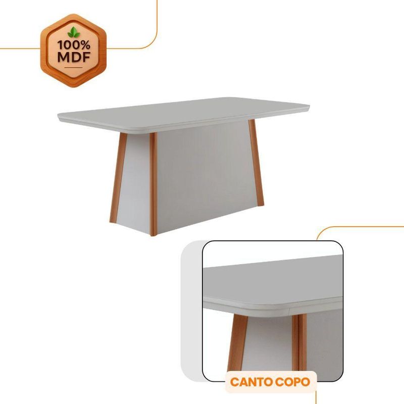 Mesa De Jantar Diane 180cm Tampo Mdf Vidro 6 Cadeiras Safira Moderna Turim 07 Serigrafia Off White