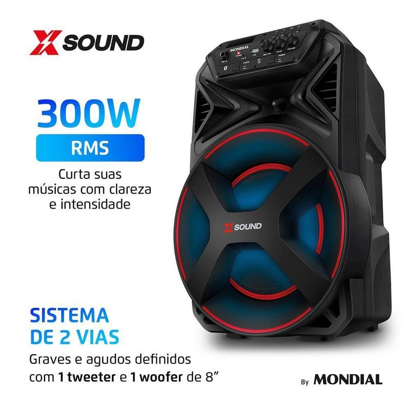 Caixa Amplificada Xsound Mondial Preto 300W RMS Bivolt CM-300-N