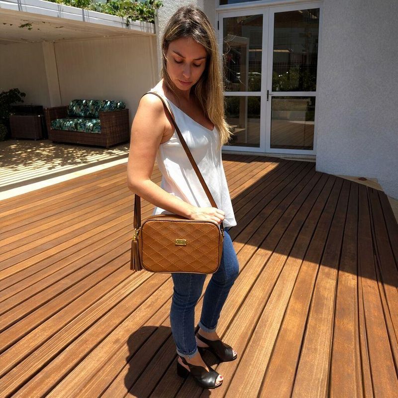 Bolsa Transversal Direto De Fábrica Topgrife Atacado Matelassê Couro Legítimo Cor Caramelo Tamanho único