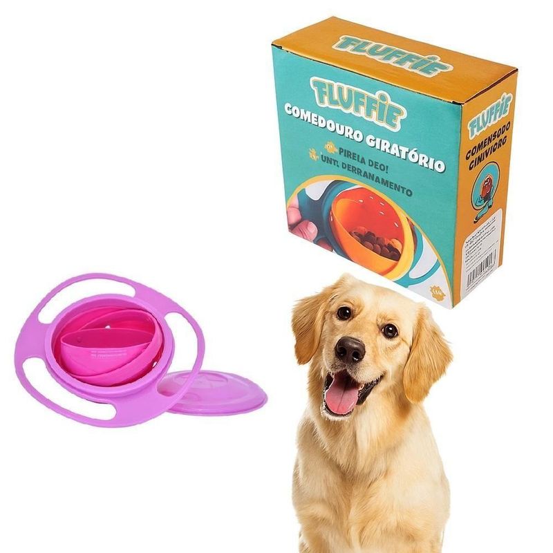 Comedouro Portatil Giratorio Tigela Pet Rosa