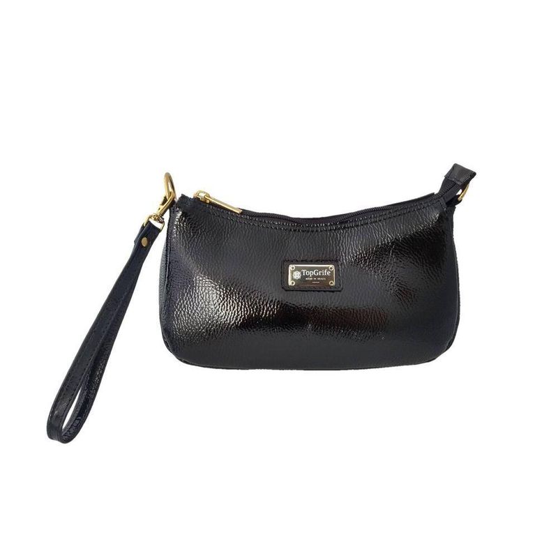 Bolsa Carteira Clutch Direto De Fábrica Topgrife Atacado Transversal Couro Cor Verniz Preto Tamanho único