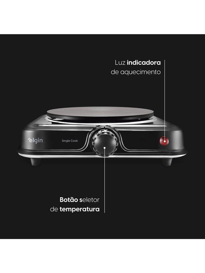Fogão Elétrico Cooktop 1 Boca - 1000W 5 Temperaturas 110V