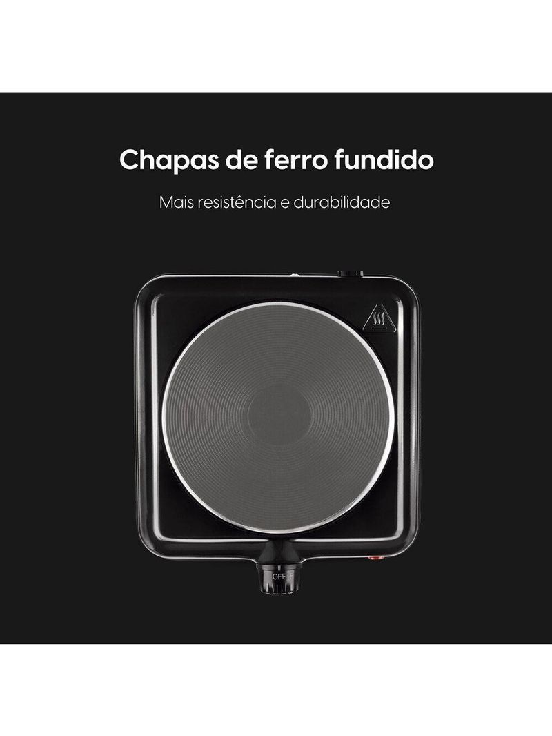Fogão Elétrico Cooktop 1 Boca - 1000W 5 Temperaturas 110V