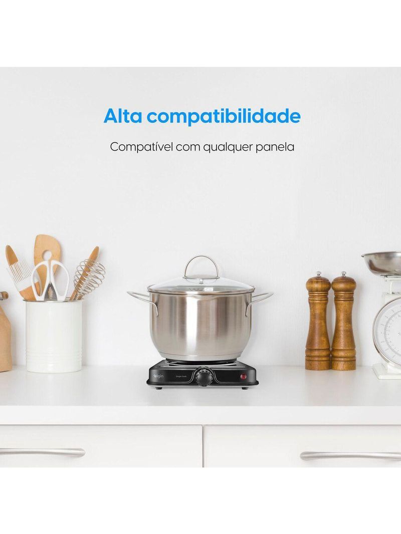 Fogão Elétrico Cooktop 1 Boca - 1000W 5 Temperaturas 110V