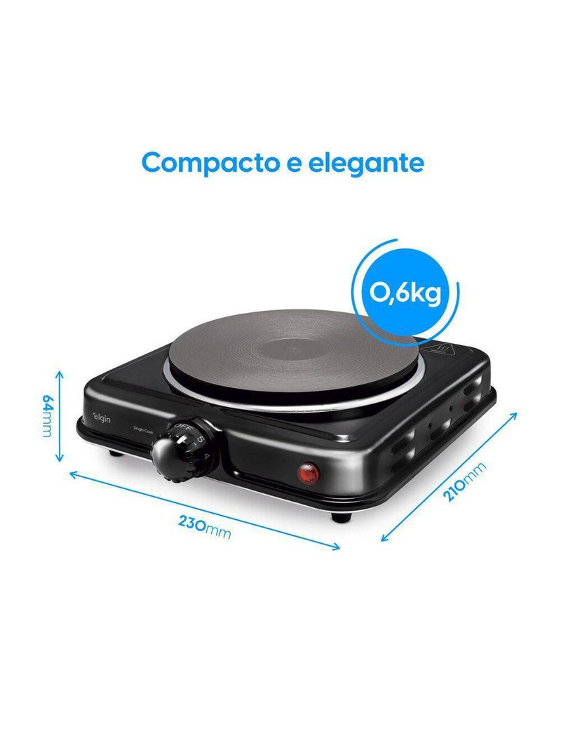 Fogão Elétrico Cooktop 1 Boca - 1000W 5 Temperaturas 110V