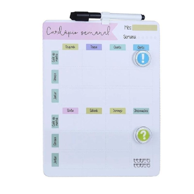 Cardapio Semanal Lousa Planejamento Planner Quadro Magnetica