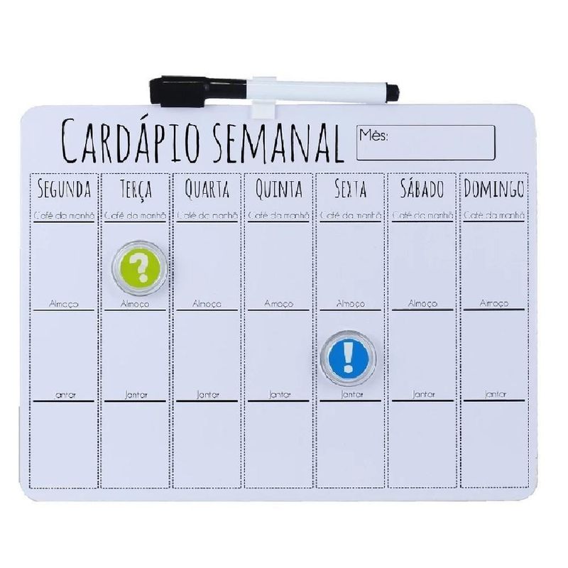 Cardapio Semanal Lousa Planejamento Planner Quadro Magnetica
