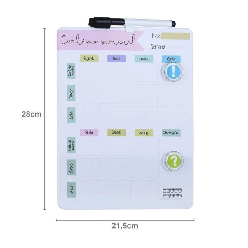 Cardapio Semanal Lousa Planejamento Planner Quadro Magnetica
