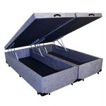 Base Box Baú King Bipartido Suede Cinza 42x193x203