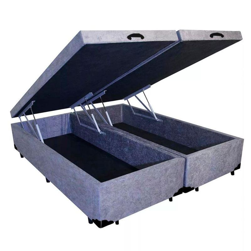 Base Box Baú King Bipartido Suede Cinza 42x193x203