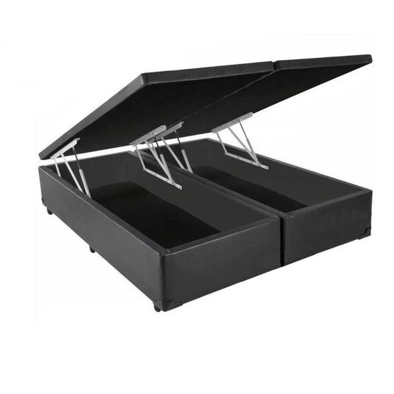 Base Box Baú King Bipartido Sintético Cinza 42x193x203