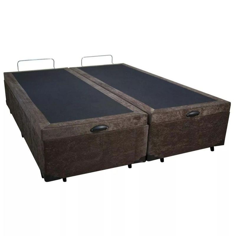 Base Box Baú King Bipartido Suede Marrom 42x193x203