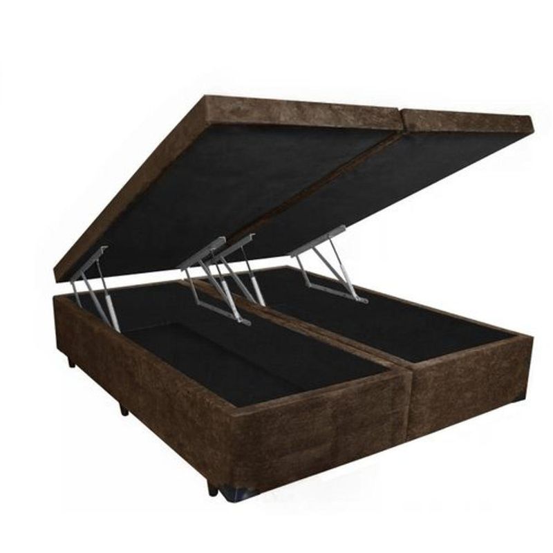 Base Box Baú King Bipartido Suede Marrom 42x193x203