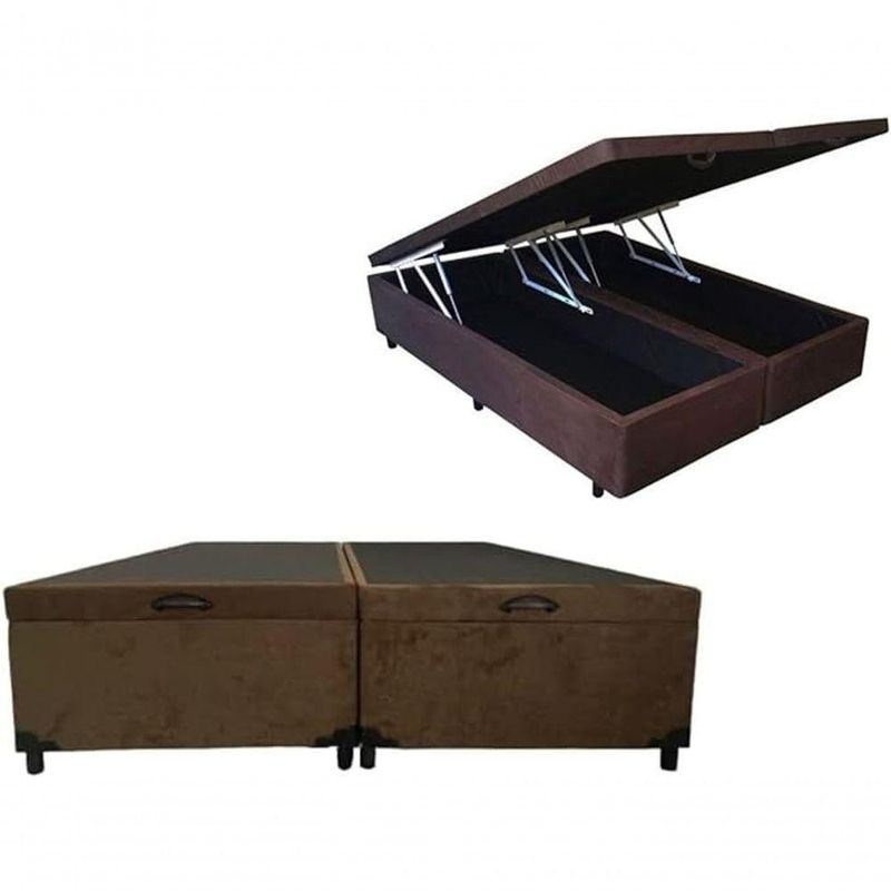 Base Box Baú King Bipartido Suede Marrom 42x193x203