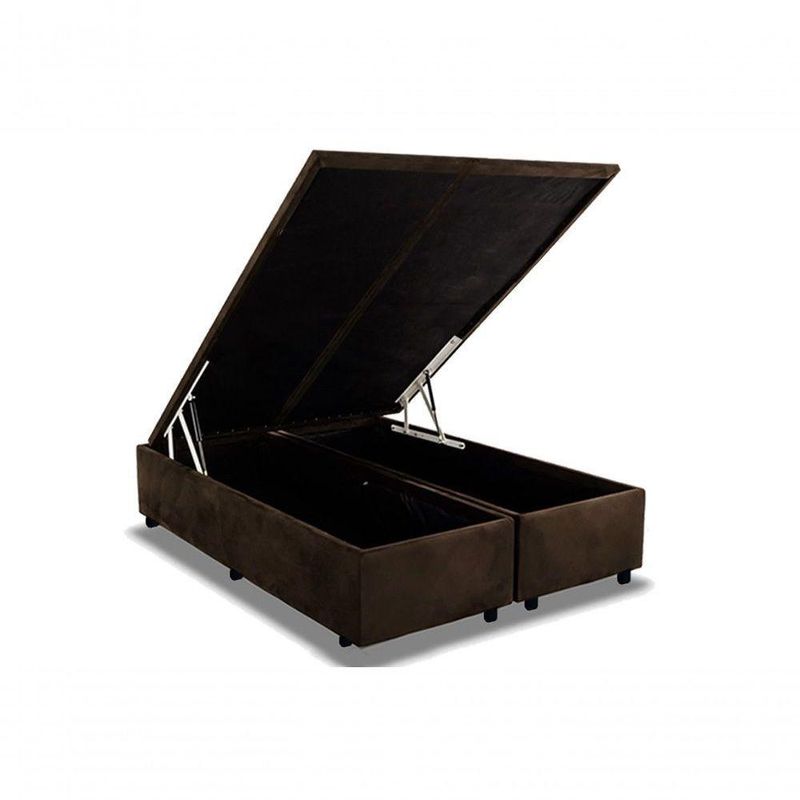 Base Box Baú King Bipartido Suede Marrom 42x193x203