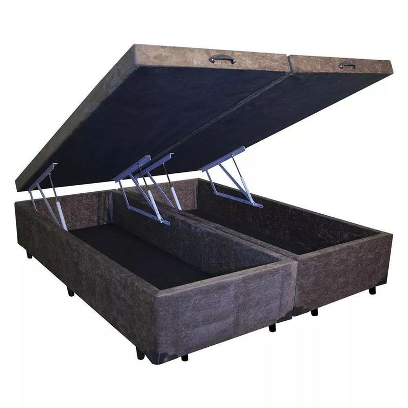 Base Box Baú King Bipartido Suede Marrom 42x193x203