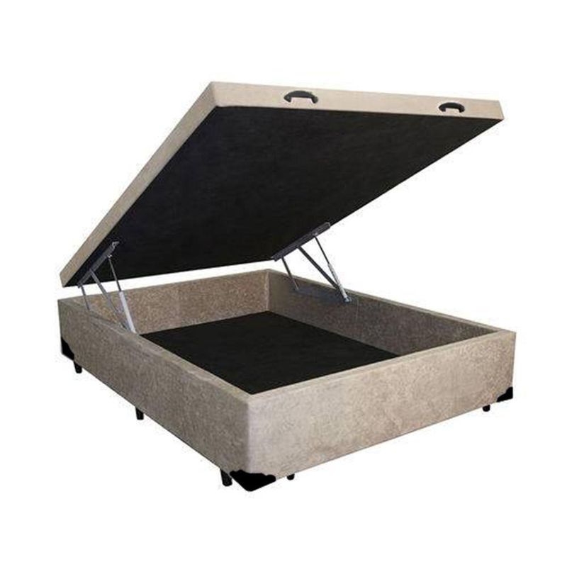 Base Box Baú Casal Suede Bege- 38x138x188