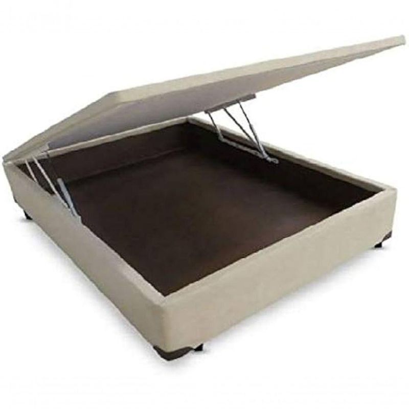 Base Box Baú Casal Suede Bege- 38x138x188