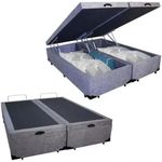 Base Box Baú King Bipartido Suede Cinza 42x193x203