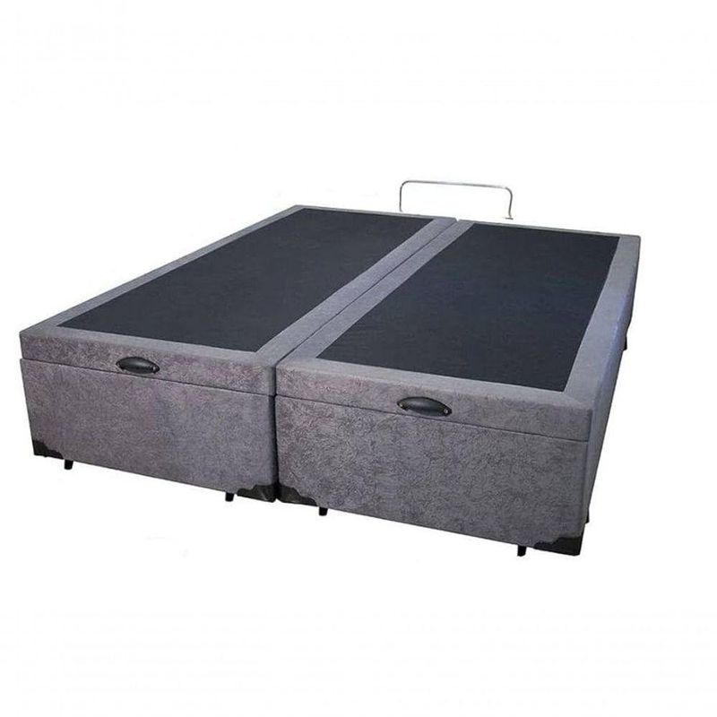 Base Box Baú King Bipartido Suede Cinza 42x193x203