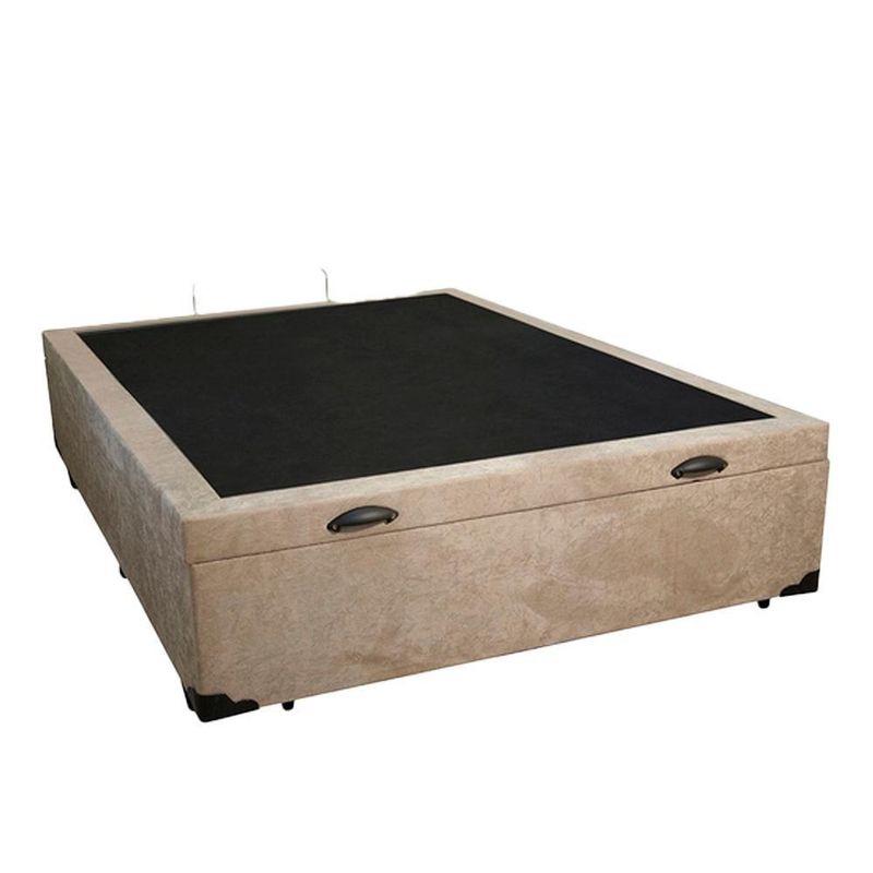 Base Baú Casal Suede Bege 42x138x188