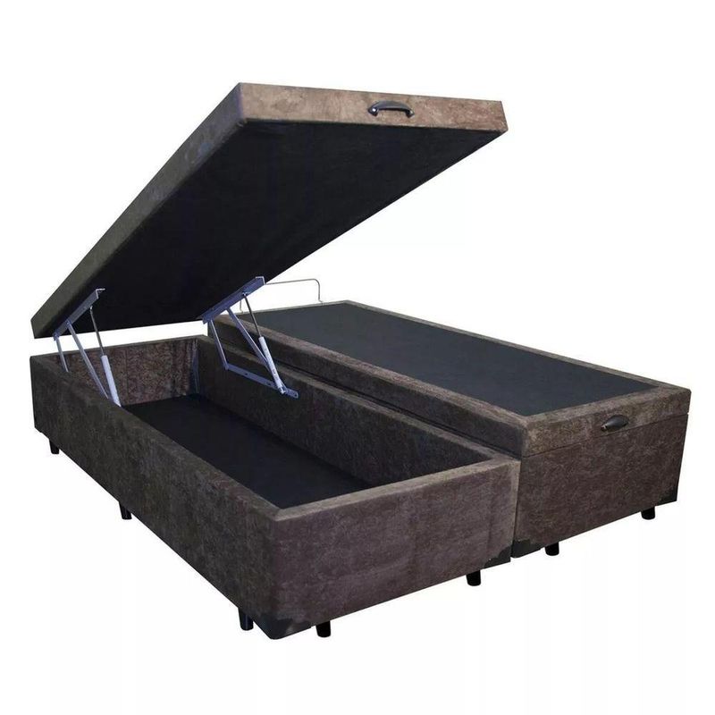 Base Box Baú King Bipartido Suede Marrom 42x193x203