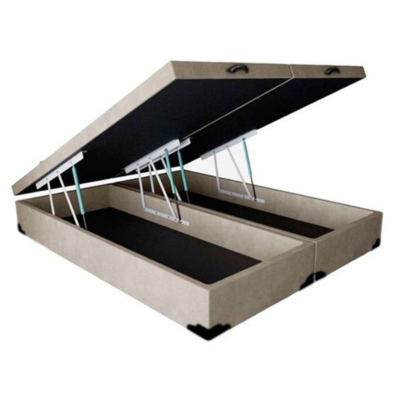 Base Box Baú King Bipartido Suede Bege 42x193x203