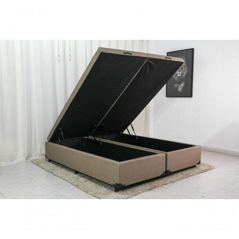Base Box Baú King Bipartido Suede Bege 42x193x203