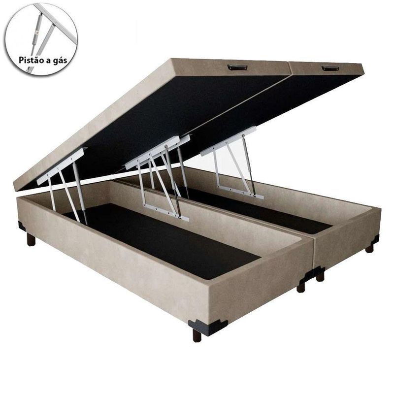 Base Box Baú King Bipartido Suede Bege 42x193x203
