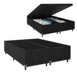 Base Box Baú King Bipartido Suede Preto 42x193x203