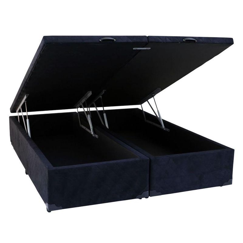 Base Box Baú King Bipartido Suede Preto 42x193x203
