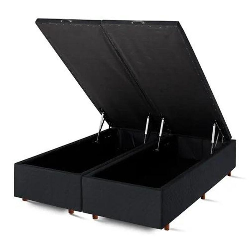 Base Box Baú King Bipartido Suede Preto 42x193x203