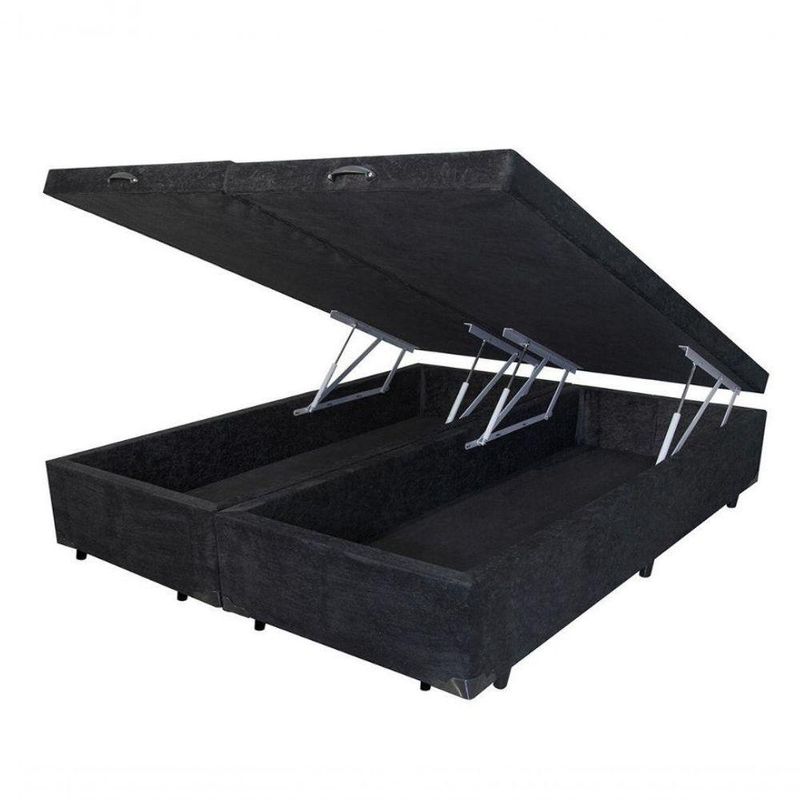 Base Box Baú King Bipartido Suede Preto 42x193x203