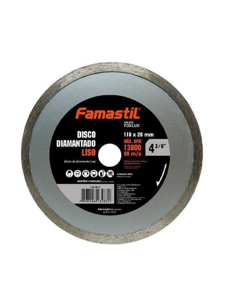 Disco Diamantado Liso 4 3/8 Polegadas 110 X 20 Mm Famastil