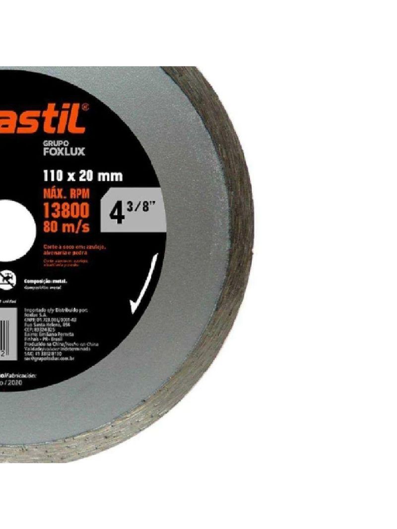 Disco Diamantado Liso 4 3/8 Polegadas 110 X 20 Mm Famastil