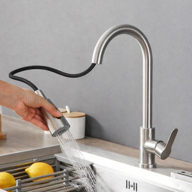 Torneira Goumert Flexivel Prateada Misturador Monocomando Extensivel Pia Quente Fria 2 Jatos