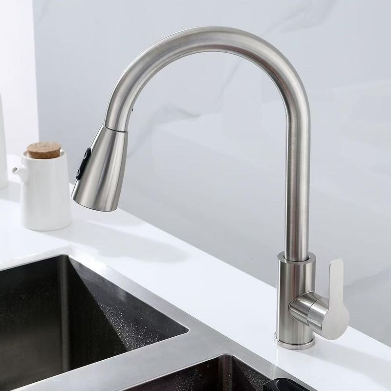 Torneira Goumert Flexivel Prateada Misturador Monocomando Extensivel Pia Quente Fria 2 Jatos