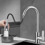 Torneira Goumert Flexivel Prateada Misturador Monocomando Extensivel Pia Quente Fria 2 Jatos