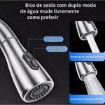 Torneira Goumert Flexivel Prateada Misturador Monocomando Extensivel Pia Quente Fria 2 Jatos