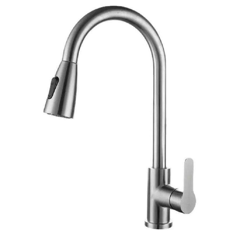 Torneira Goumert Flexivel Prateada Misturador Monocomando Extensivel Pia Quente Fria 2 Jatos