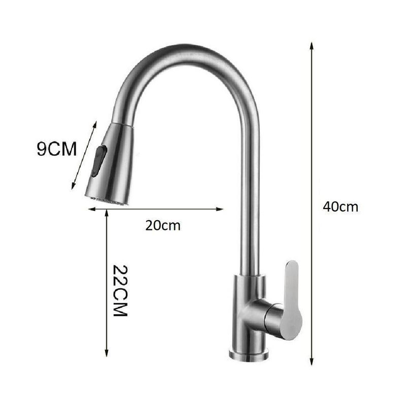 Torneira Goumert Flexivel Prateada Misturador Monocomando Extensivel Pia Quente Fria 2 Jatos