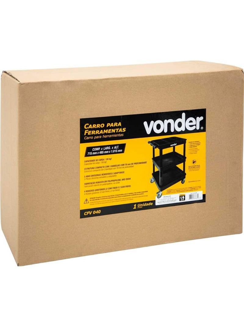 Carro Para Ferramentas Com 3 Bandejas Cfv040 Vonder