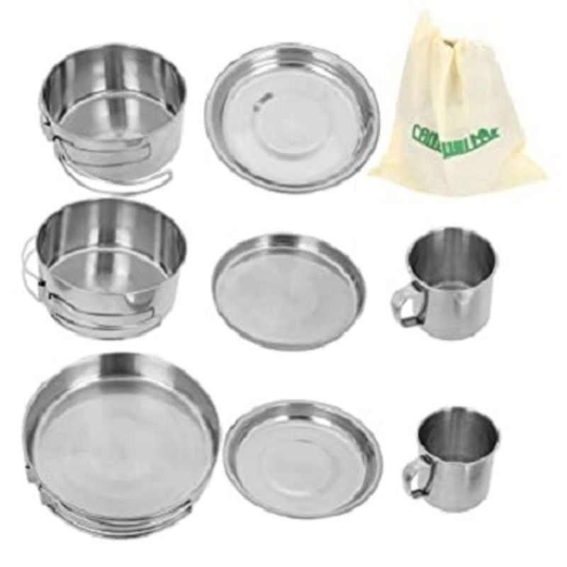 Kit Cozinha Camping Em Inox 8 Peças Para Acampamento Outdoor