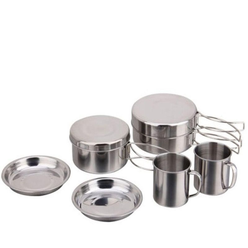 Kit Cozinha Camping Em Inox 8 Peças Para Acampamento Outdoor