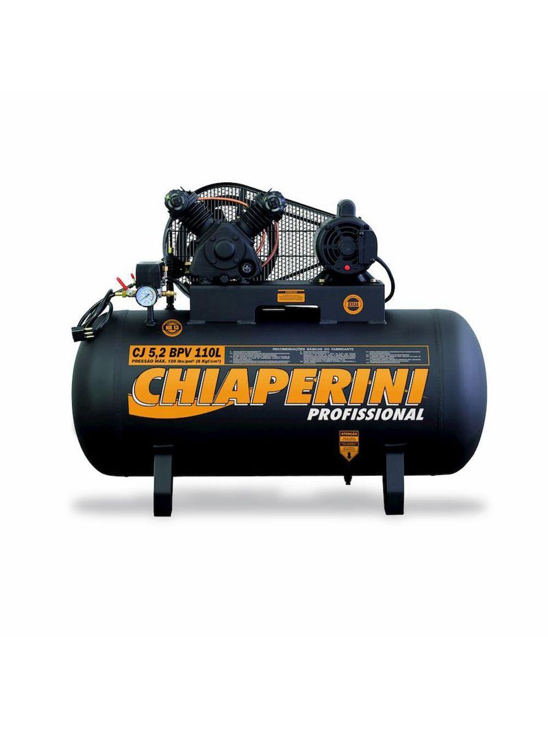 Compressor Ar 5,2 Bpv S-rodas Tri Aberto 1hp 110l Chiaperini