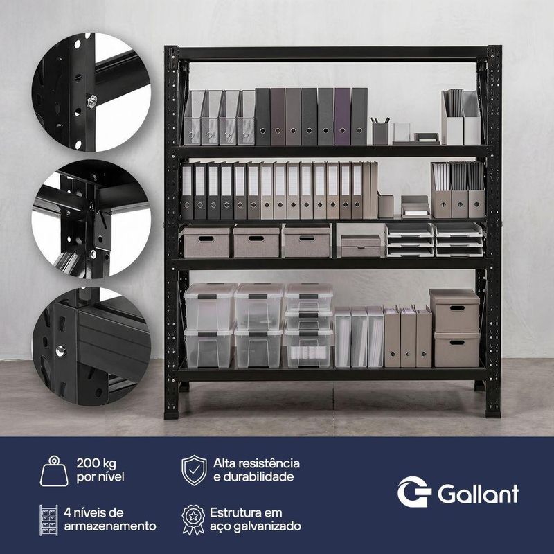 Estante de Aço Industrial Preta Gallant 200kg 2,00m x 2,00m x 0,60m (GPR39ALCMA-PT)